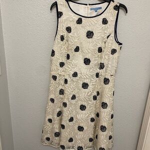 ANTONIO MELANI Cream and Blue Sleeveless A-Line Dress
